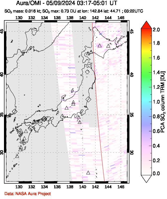 A sulfur dioxide image over Japan on May 09, 2024.