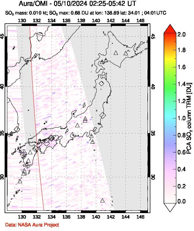 A sulfur dioxide image over Japan on May 10, 2024.