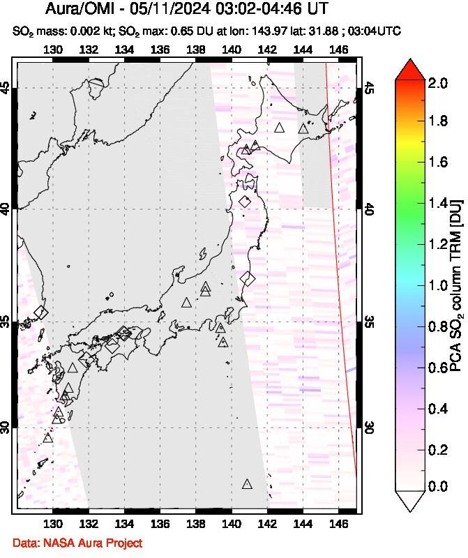 A sulfur dioxide image over Japan on May 11, 2024.