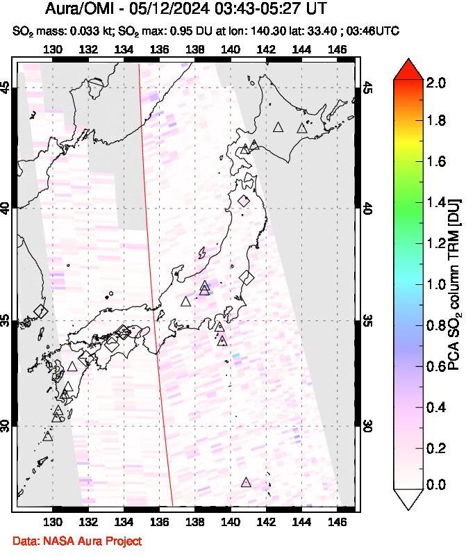 A sulfur dioxide image over Japan on May 12, 2024.