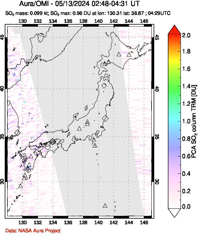 A sulfur dioxide image over Japan on May 13, 2024.