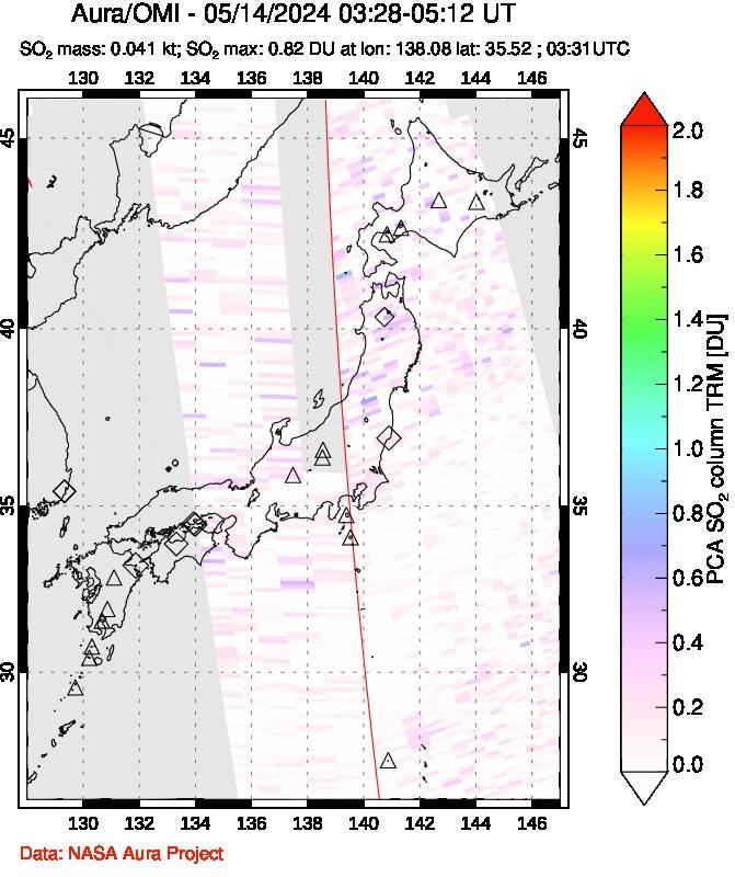 A sulfur dioxide image over Japan on May 14, 2024.