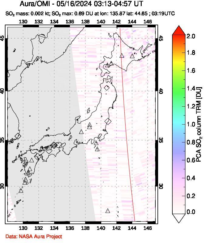 A sulfur dioxide image over Japan on May 16, 2024.