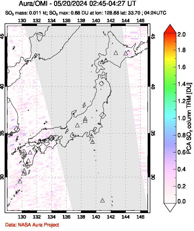 A sulfur dioxide image over Japan on May 20, 2024.