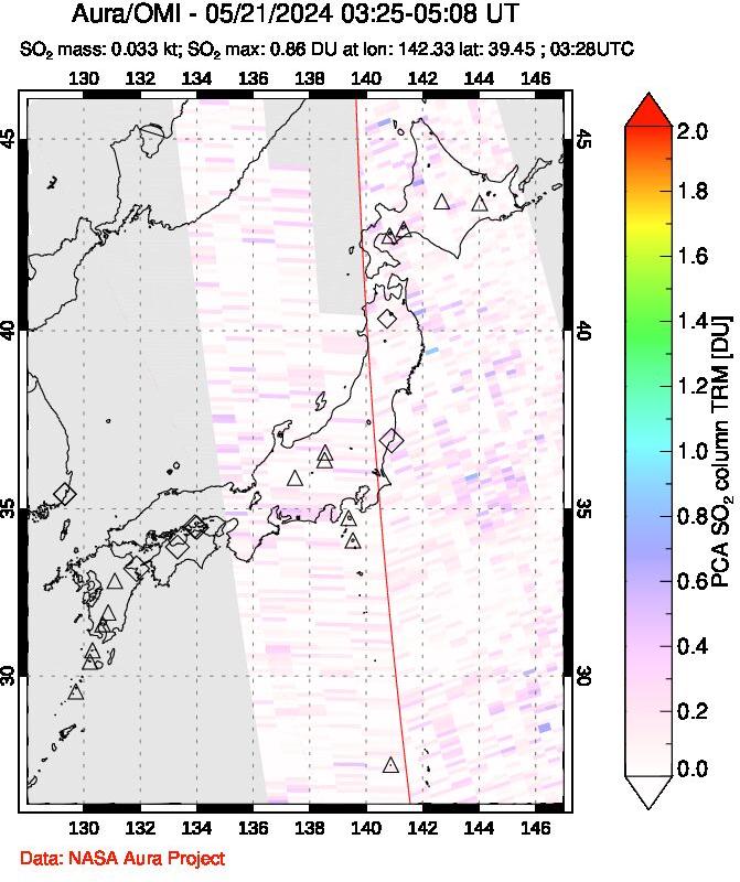 A sulfur dioxide image over Japan on May 21, 2024.