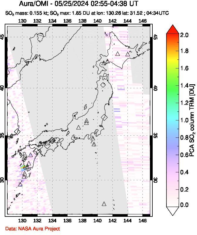 A sulfur dioxide image over Japan on May 25, 2024.