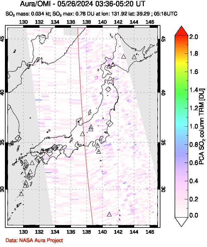 A sulfur dioxide image over Japan on May 26, 2024.