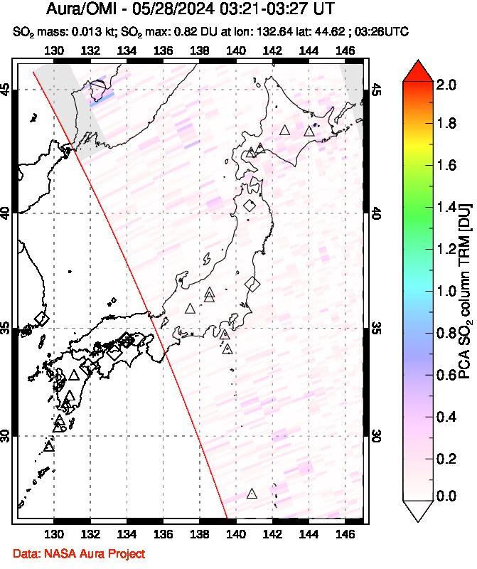 A sulfur dioxide image over Japan on May 28, 2024.