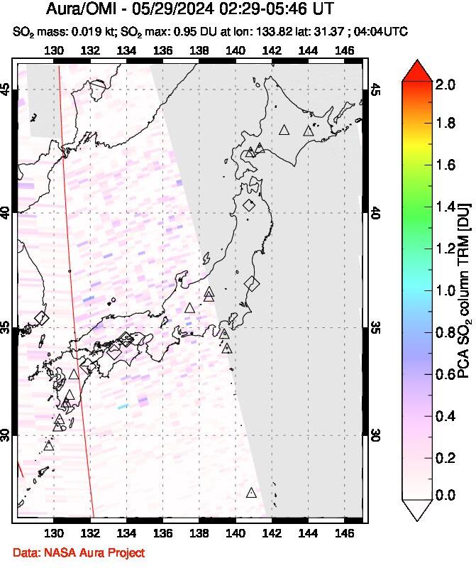 A sulfur dioxide image over Japan on May 29, 2024.