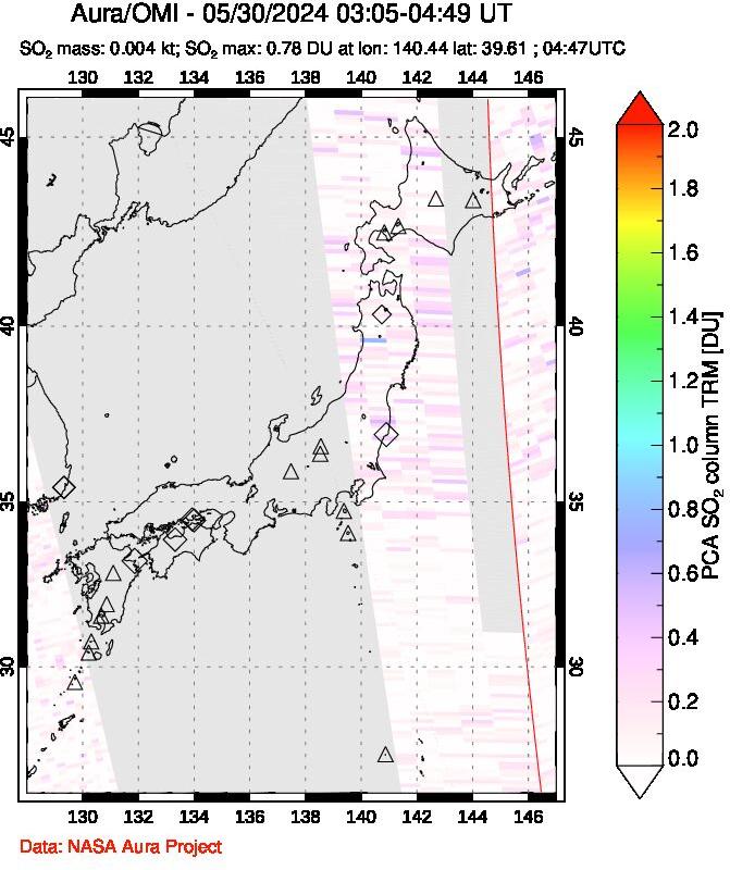 A sulfur dioxide image over Japan on May 30, 2024.