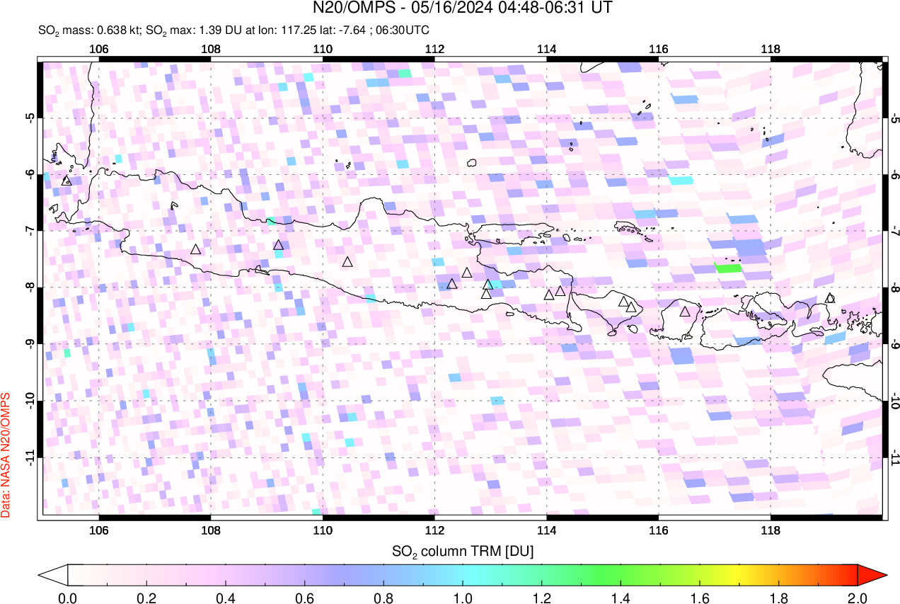 A sulfur dioxide image over Java, Indonesia on May 16, 2024.