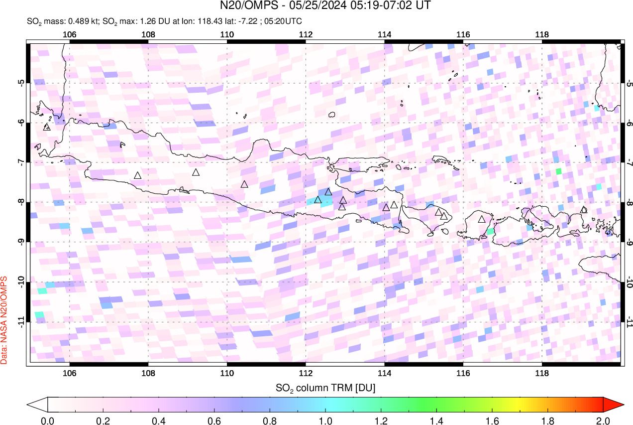 A sulfur dioxide image over Java, Indonesia on May 25, 2024.