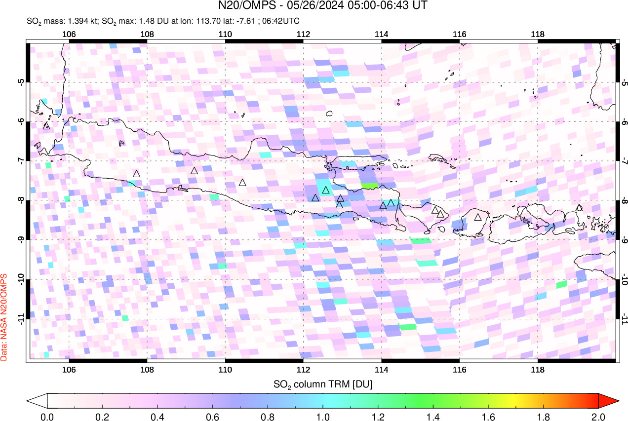 A sulfur dioxide image over Java, Indonesia on May 26, 2024.