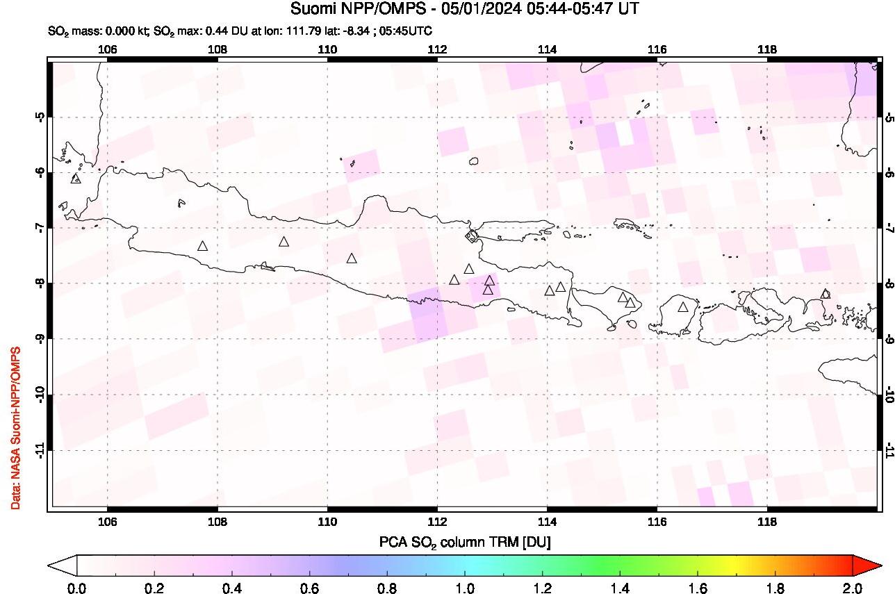 A sulfur dioxide image over Java, Indonesia on May 01, 2024.