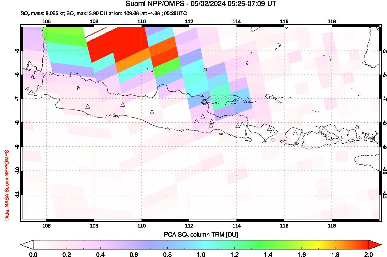 A sulfur dioxide image over Java, Indonesia on May 02, 2024.