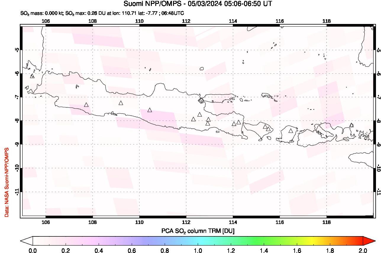 A sulfur dioxide image over Java, Indonesia on May 03, 2024.