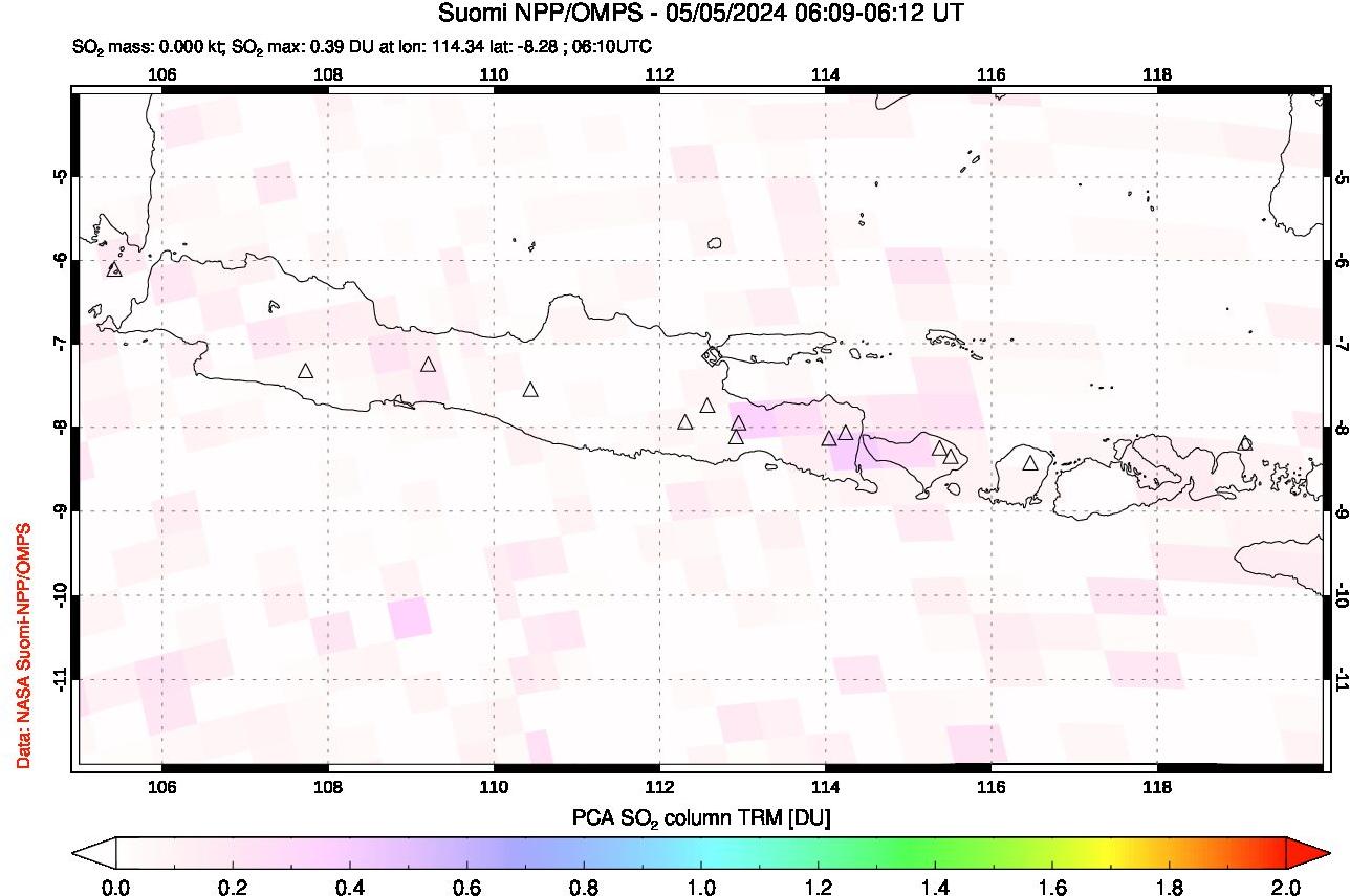 A sulfur dioxide image over Java, Indonesia on May 05, 2024.