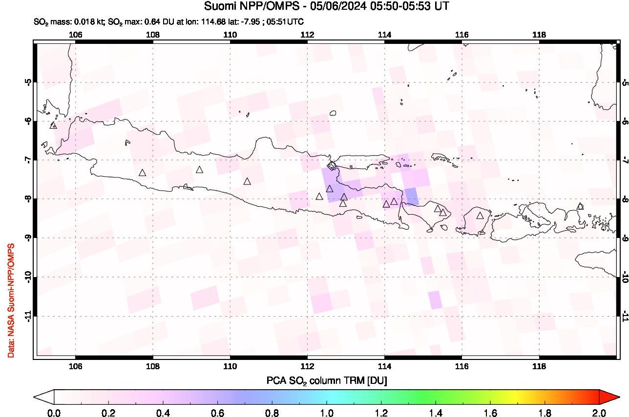 A sulfur dioxide image over Java, Indonesia on May 06, 2024.