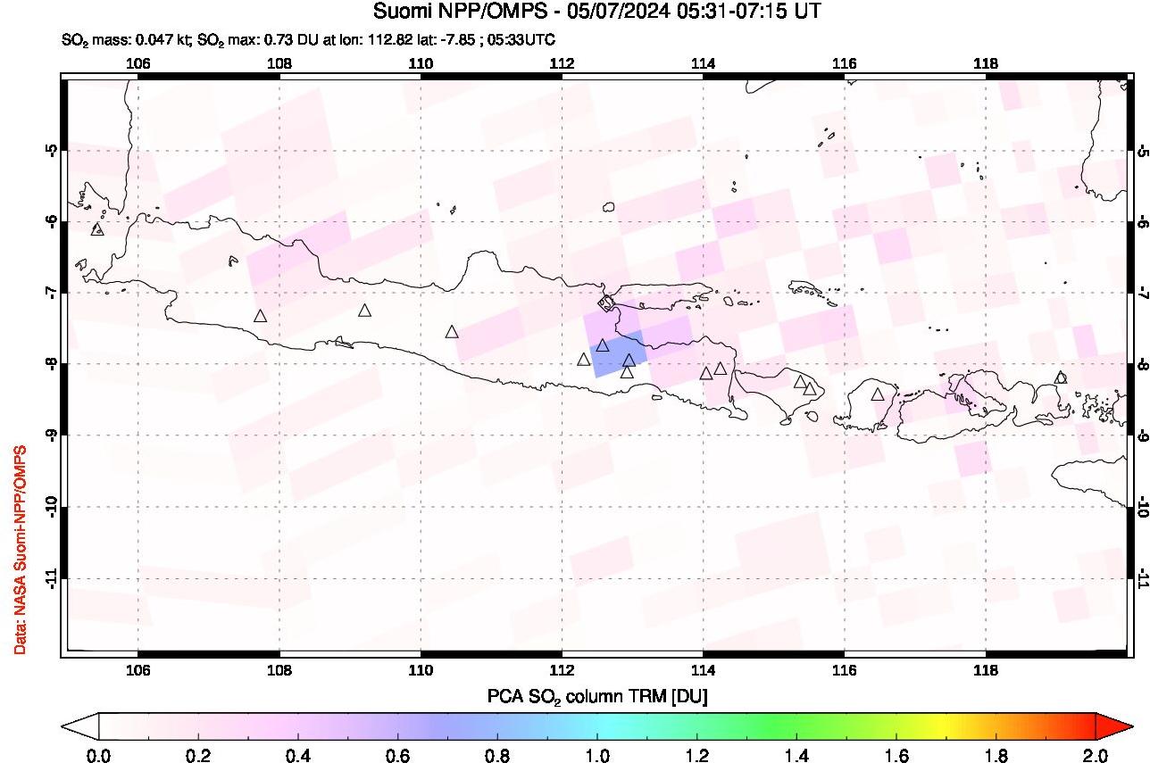 A sulfur dioxide image over Java, Indonesia on May 07, 2024.