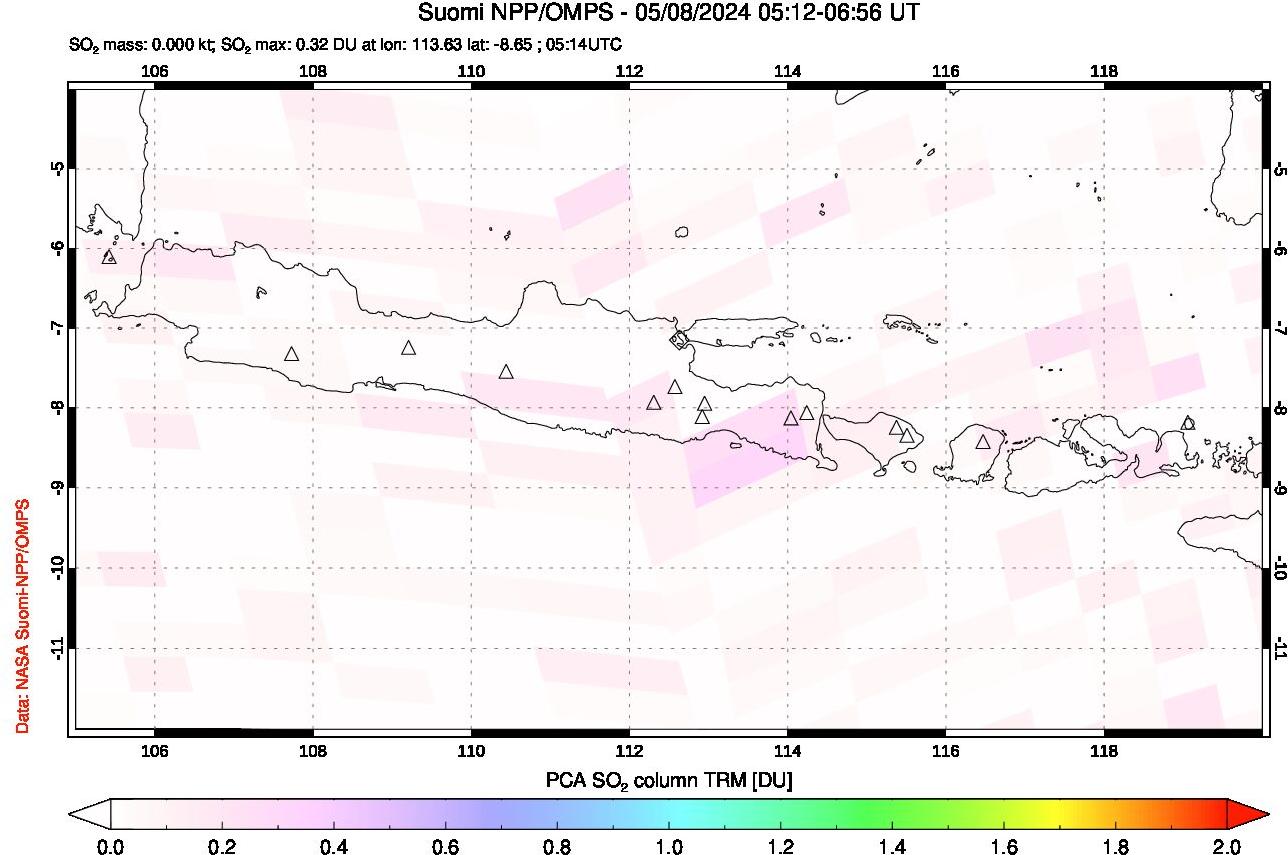 A sulfur dioxide image over Java, Indonesia on May 08, 2024.