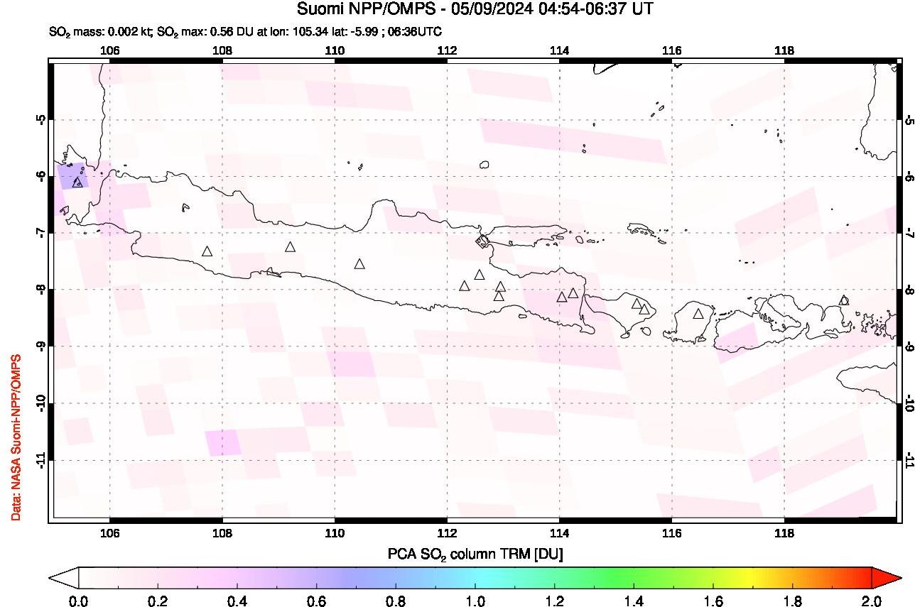 A sulfur dioxide image over Java, Indonesia on May 09, 2024.