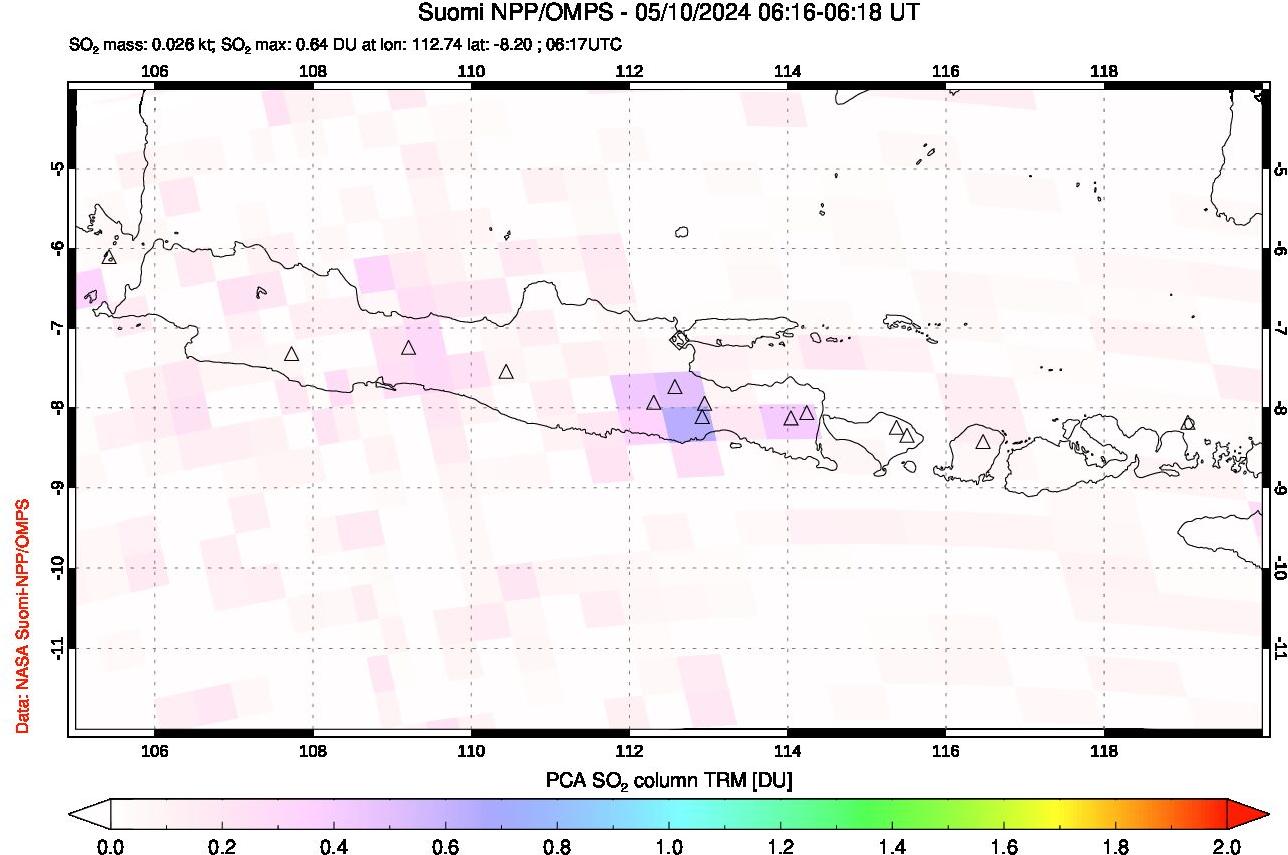 A sulfur dioxide image over Java, Indonesia on May 10, 2024.