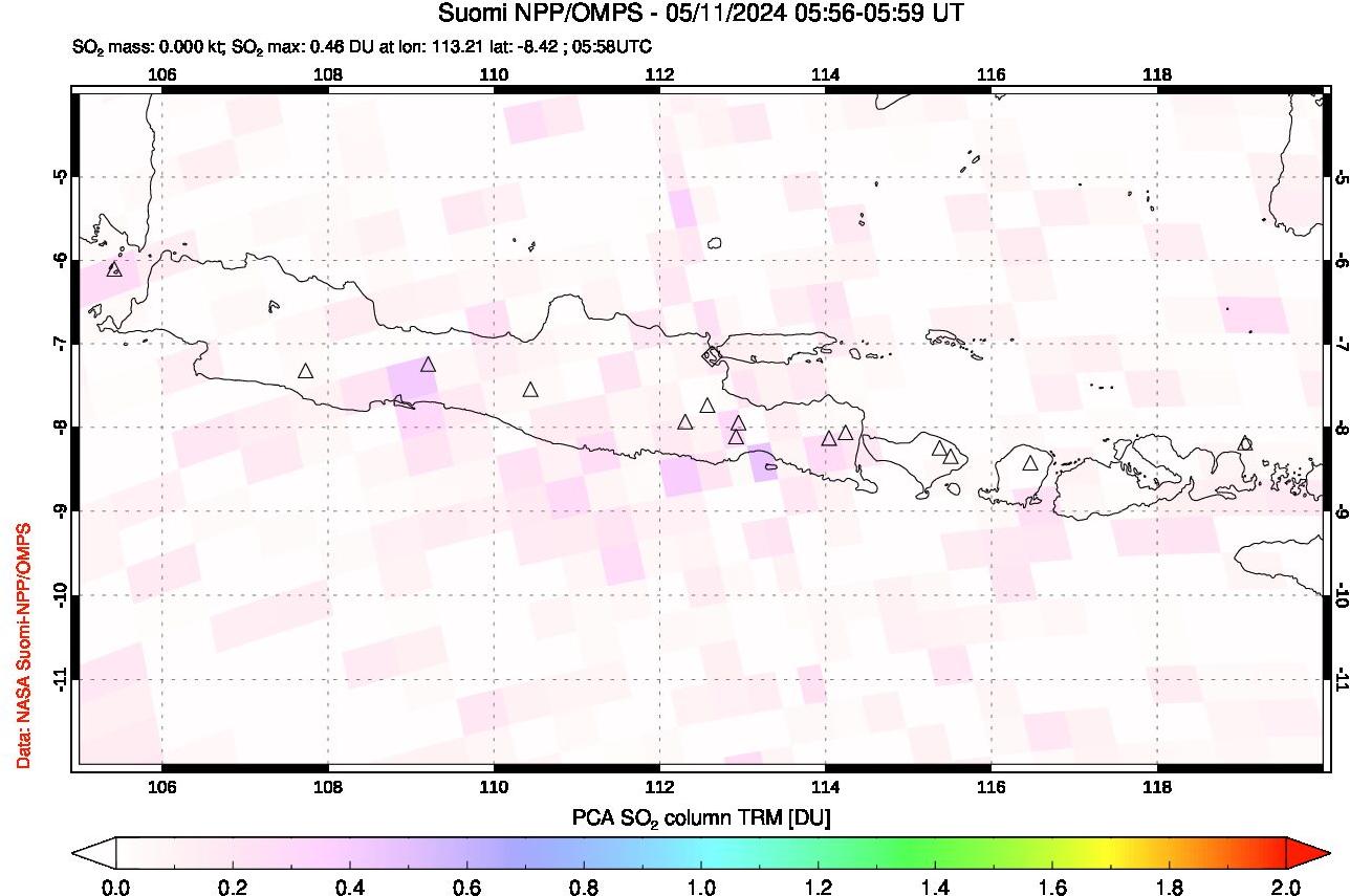 A sulfur dioxide image over Java, Indonesia on May 11, 2024.