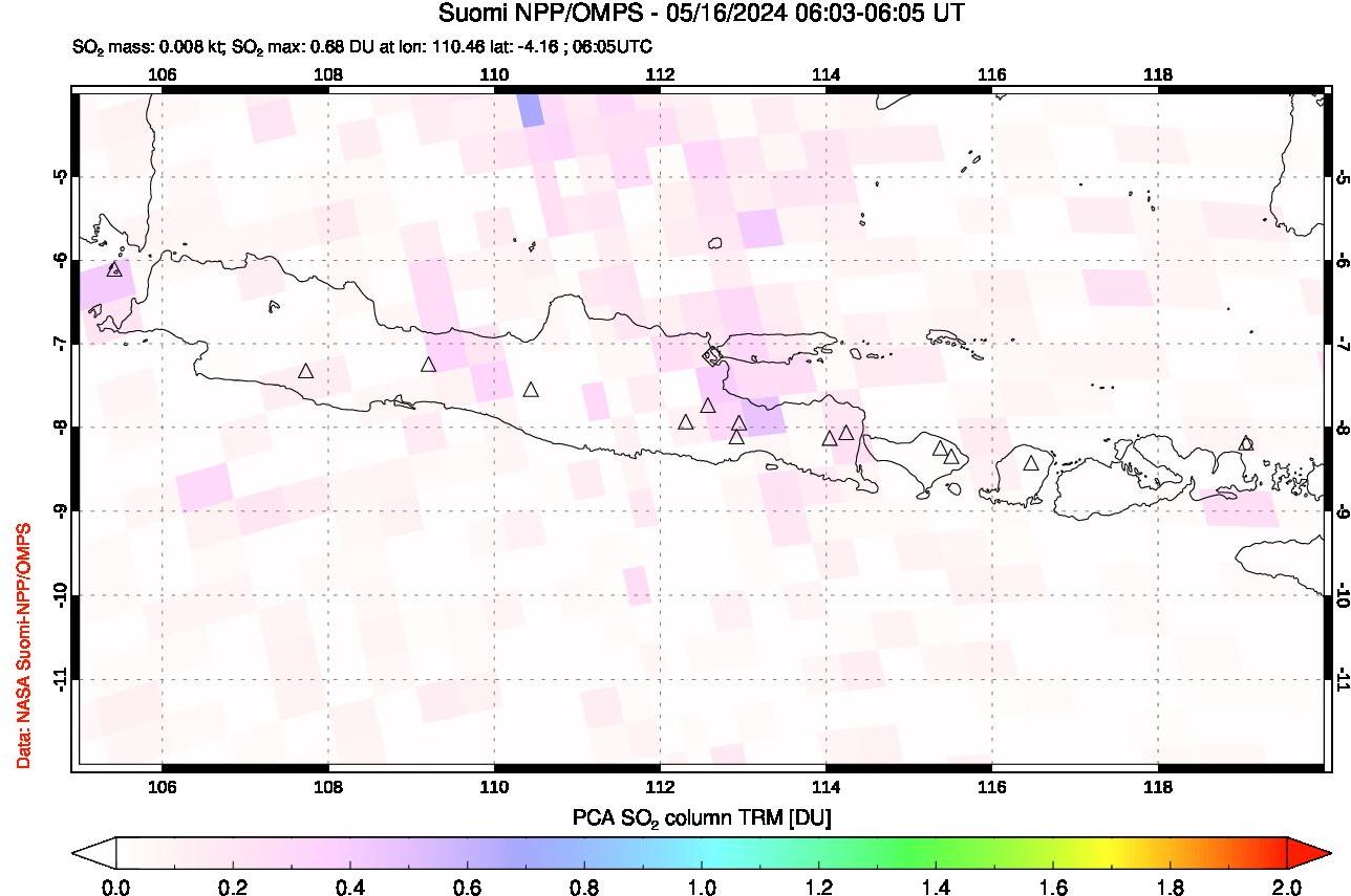 A sulfur dioxide image over Java, Indonesia on May 16, 2024.