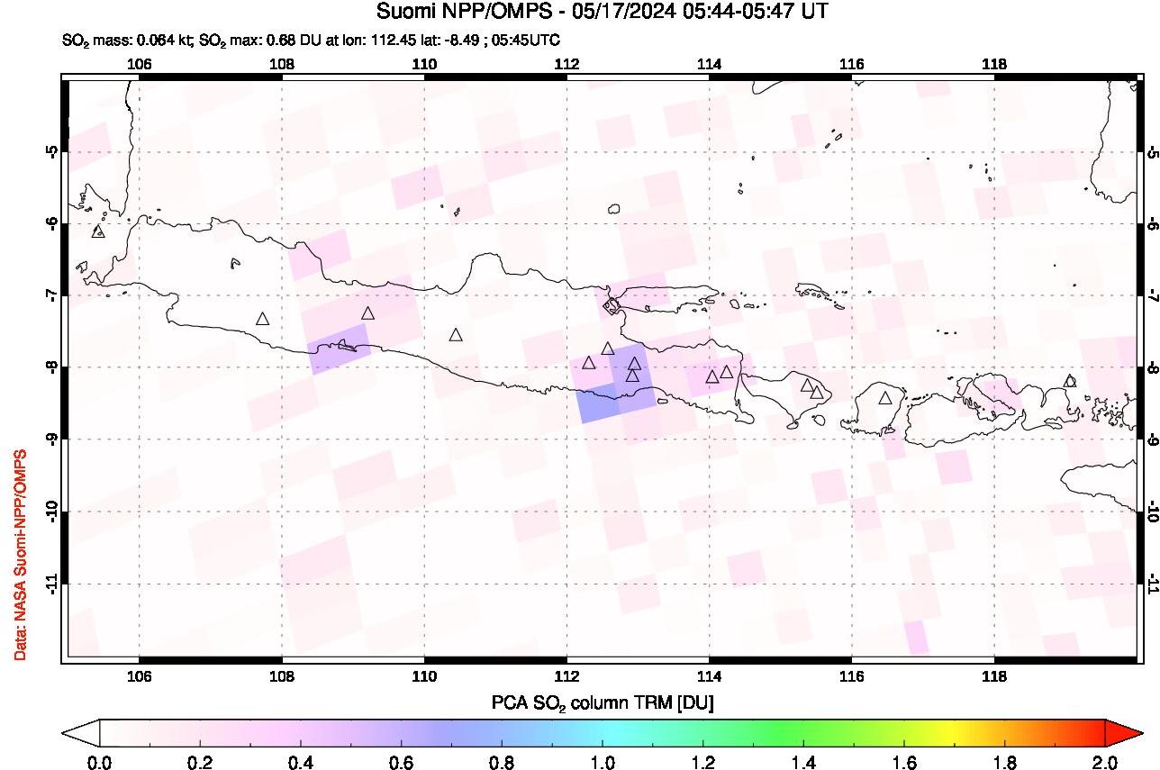 A sulfur dioxide image over Java, Indonesia on May 17, 2024.