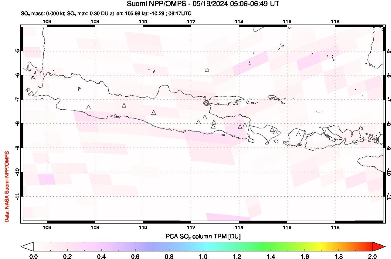 A sulfur dioxide image over Java, Indonesia on May 19, 2024.