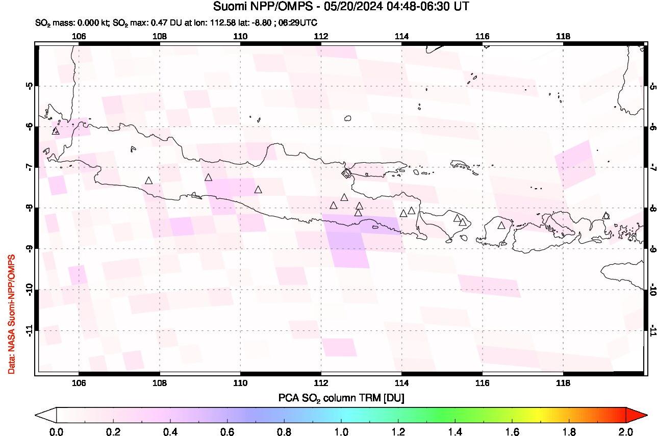 A sulfur dioxide image over Java, Indonesia on May 20, 2024.