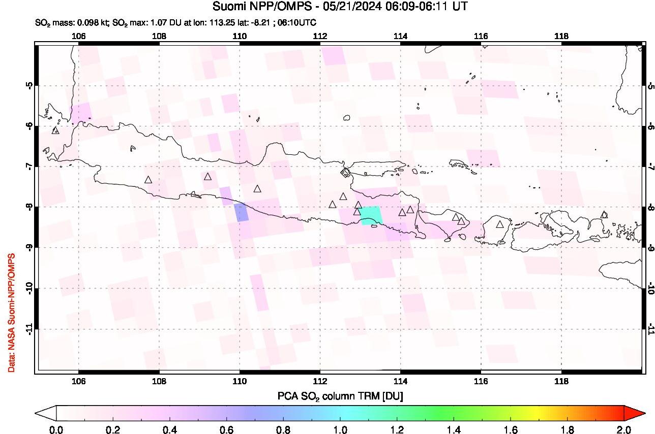 A sulfur dioxide image over Java, Indonesia on May 21, 2024.