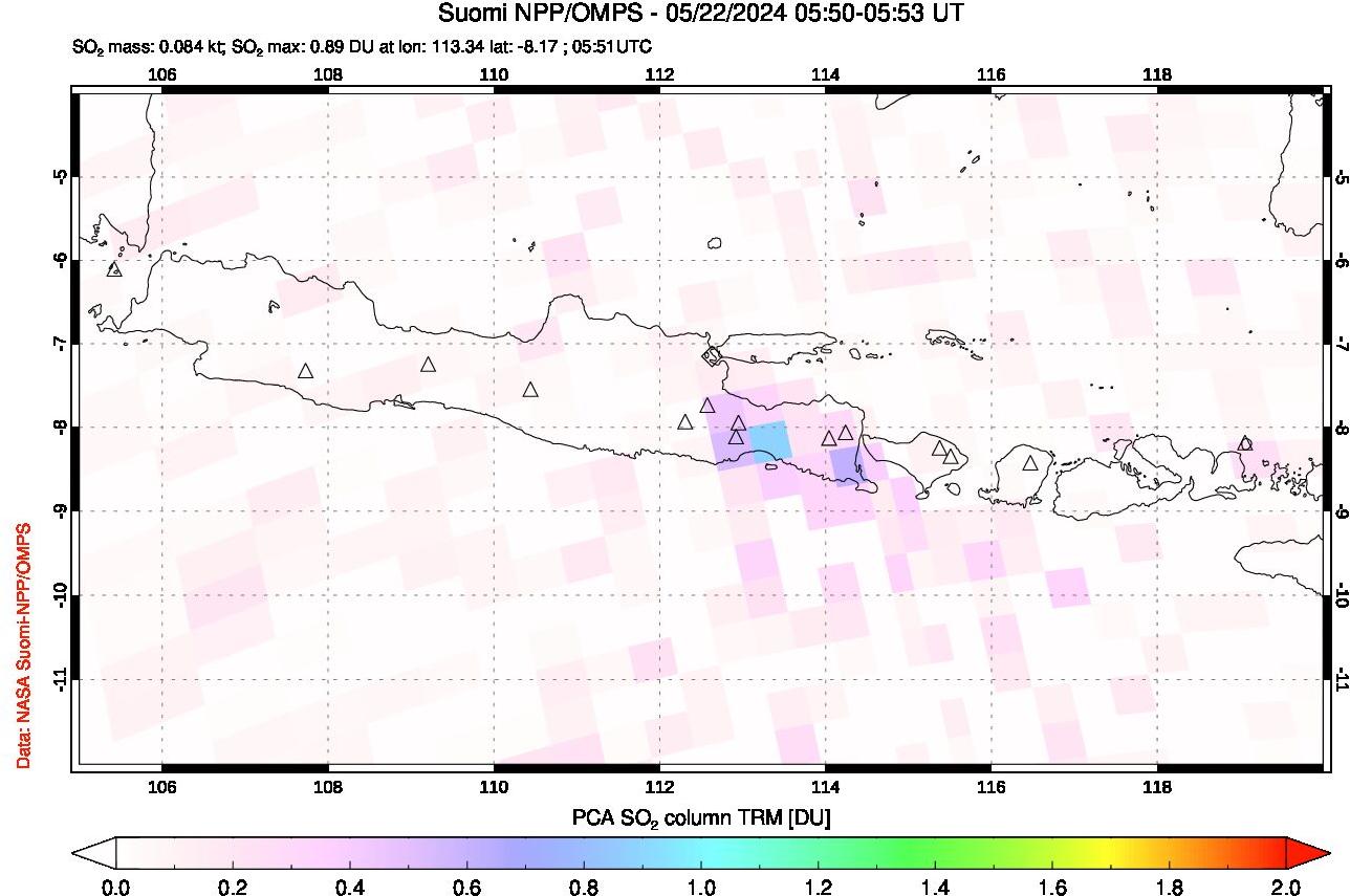 A sulfur dioxide image over Java, Indonesia on May 22, 2024.