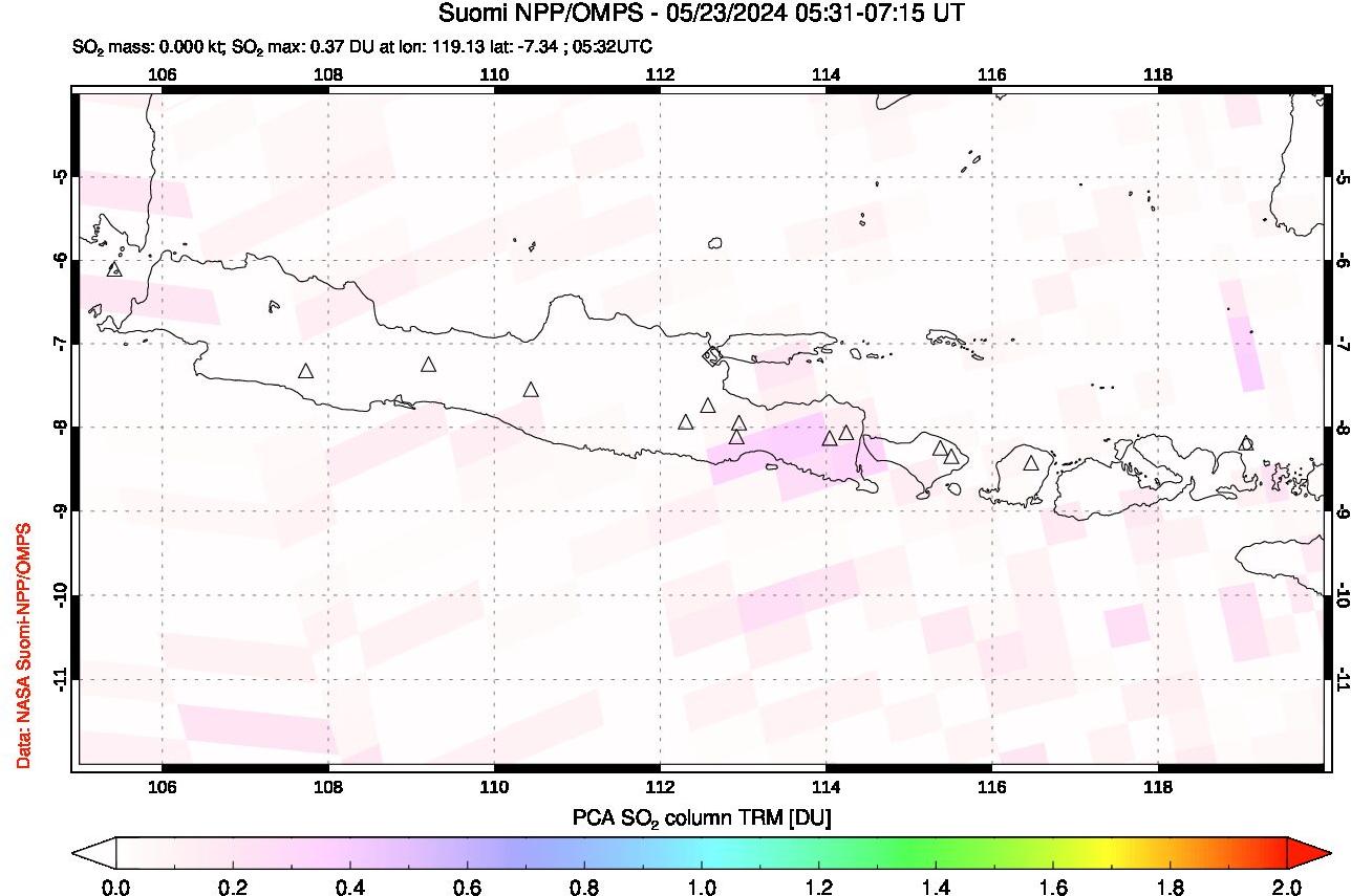 A sulfur dioxide image over Java, Indonesia on May 23, 2024.