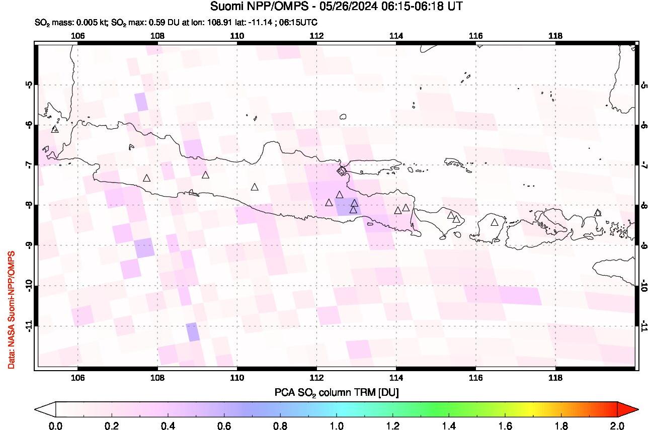 A sulfur dioxide image over Java, Indonesia on May 26, 2024.