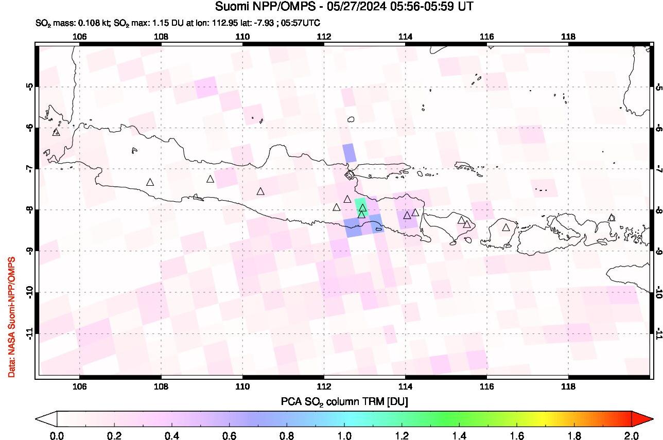 A sulfur dioxide image over Java, Indonesia on May 27, 2024.