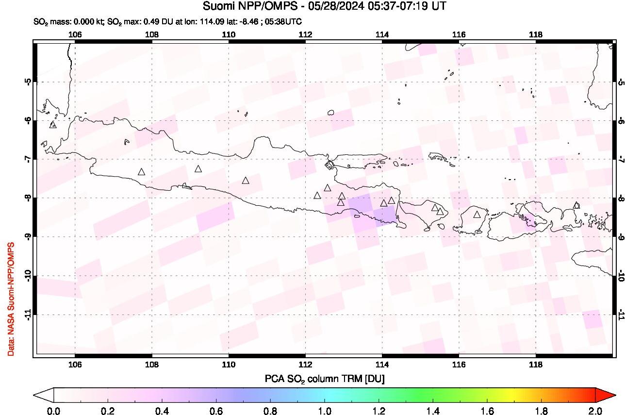 A sulfur dioxide image over Java, Indonesia on May 28, 2024.