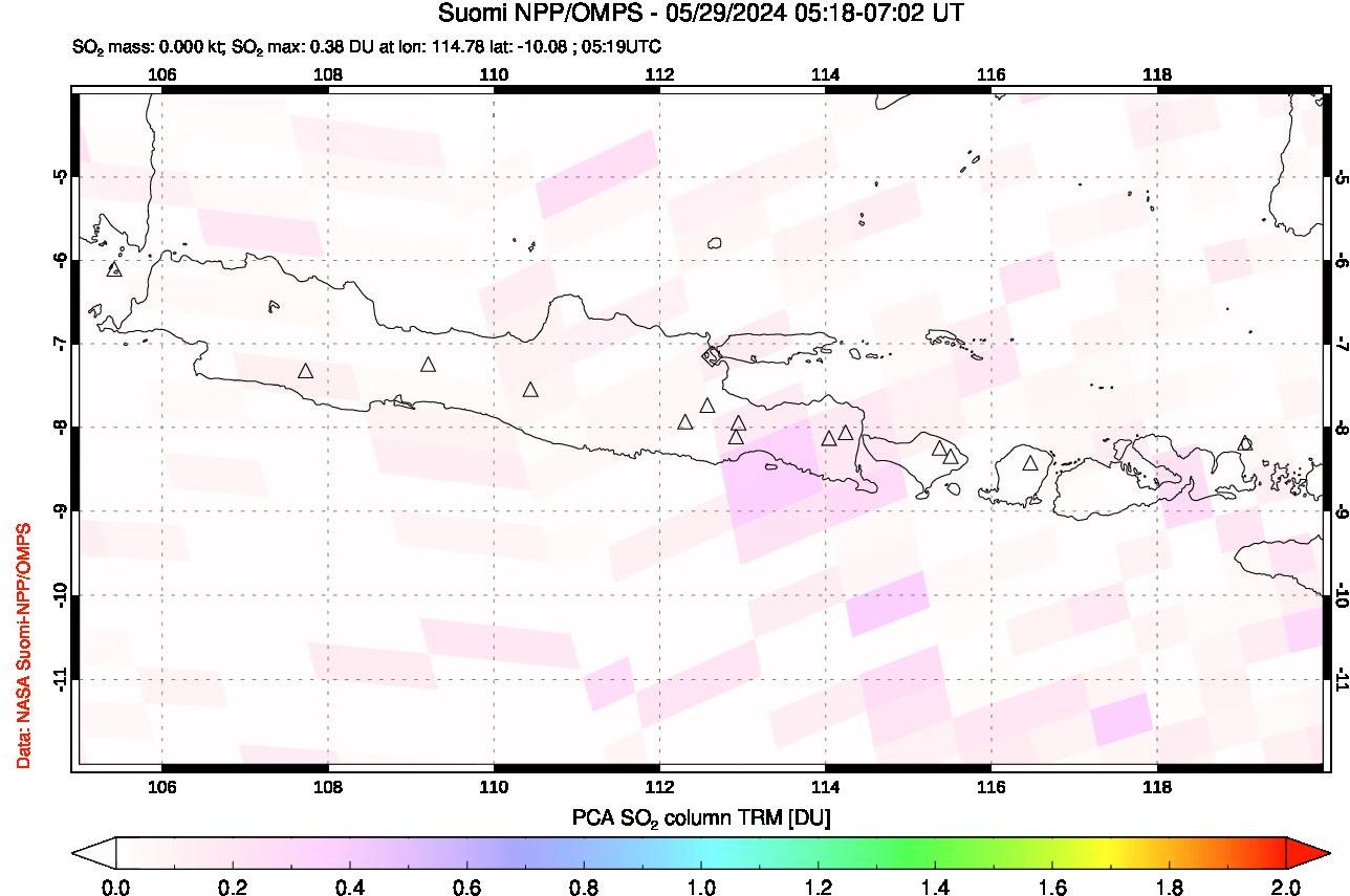 A sulfur dioxide image over Java, Indonesia on May 29, 2024.