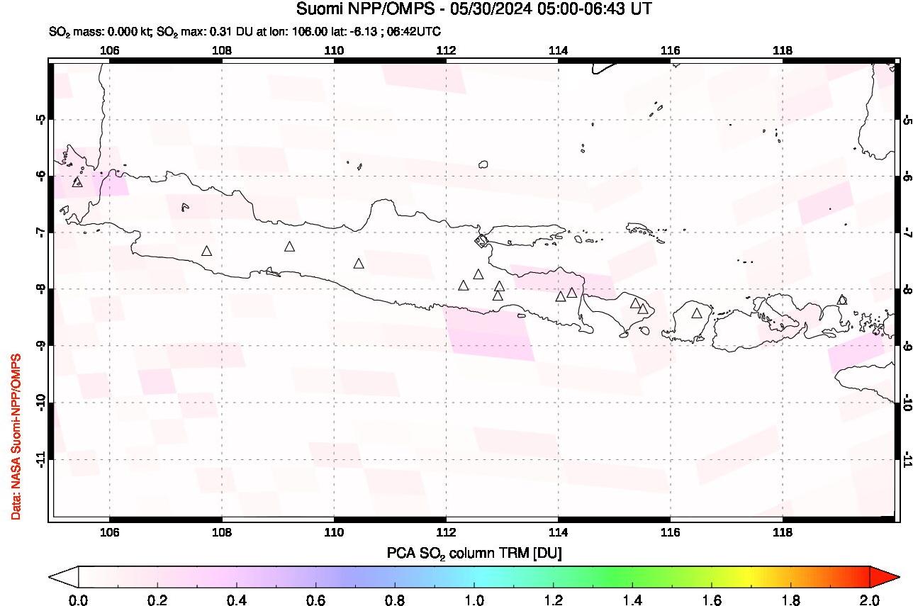 A sulfur dioxide image over Java, Indonesia on May 30, 2024.