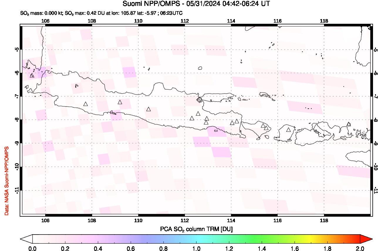 A sulfur dioxide image over Java, Indonesia on May 31, 2024.