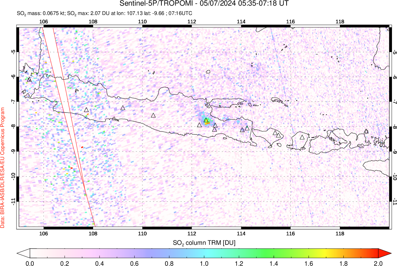 A sulfur dioxide image over Java, Indonesia on May 07, 2024.