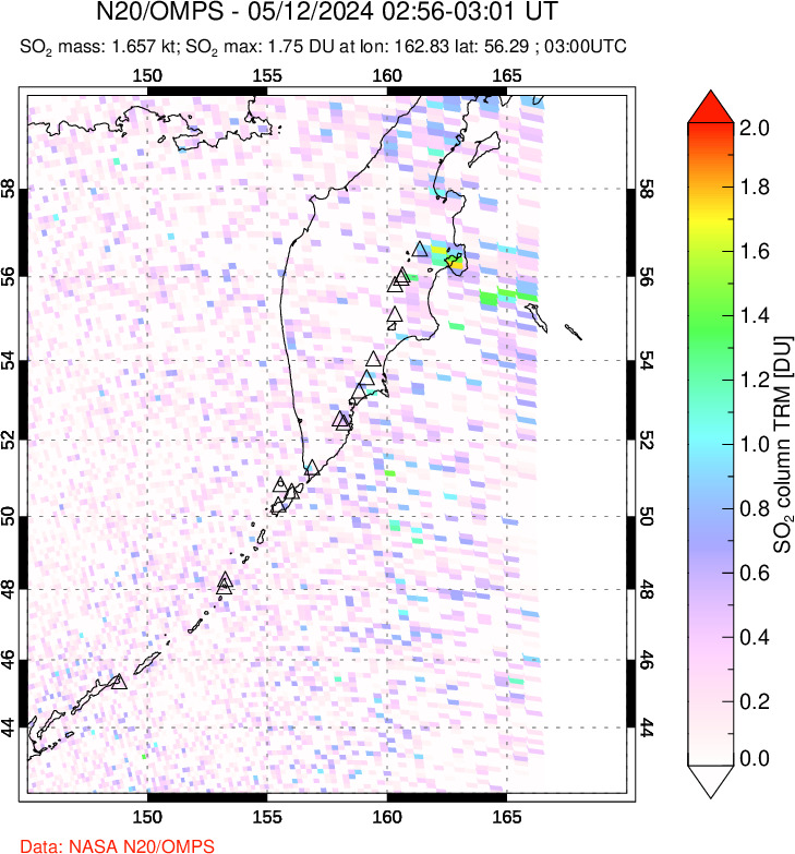 A sulfur dioxide image over Kamchatka, Russian Federation on May 12, 2024.