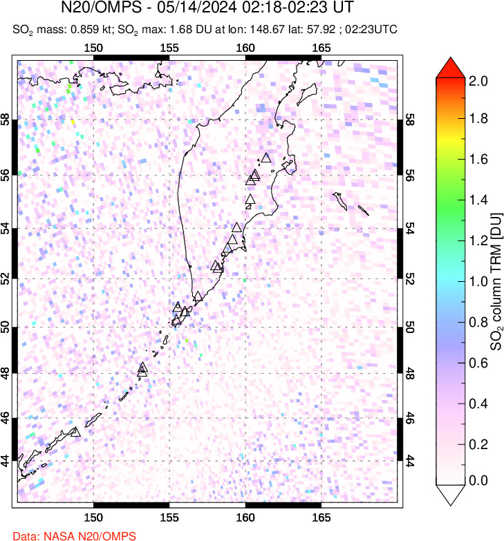 A sulfur dioxide image over Kamchatka, Russian Federation on May 14, 2024.