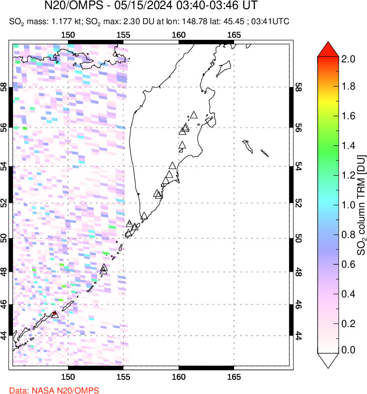 A sulfur dioxide image over Kamchatka, Russian Federation on May 15, 2024.