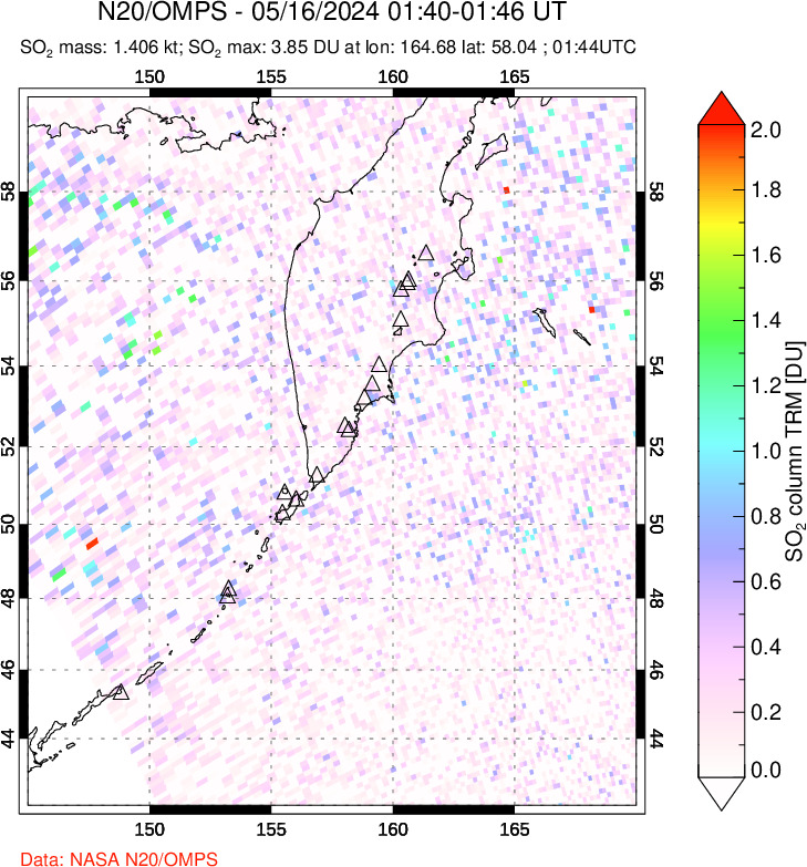 A sulfur dioxide image over Kamchatka, Russian Federation on May 16, 2024.