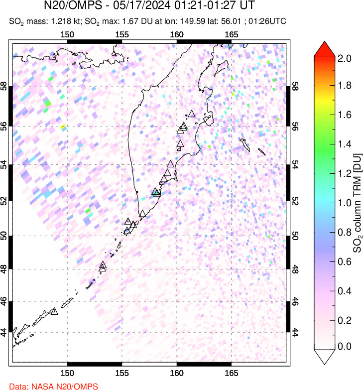 A sulfur dioxide image over Kamchatka, Russian Federation on May 17, 2024.