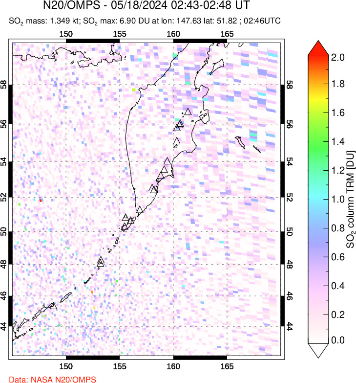 A sulfur dioxide image over Kamchatka, Russian Federation on May 18, 2024.