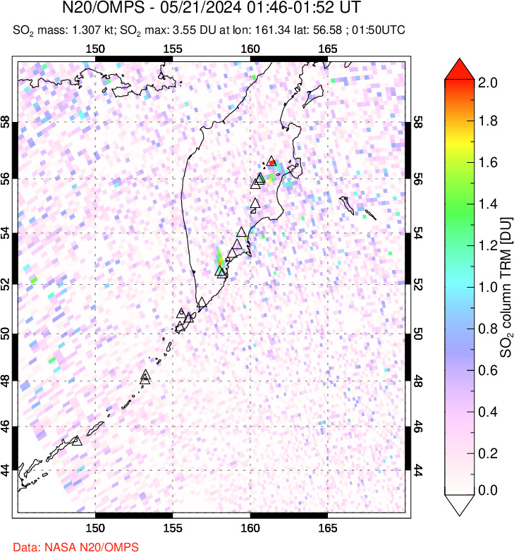 A sulfur dioxide image over Kamchatka, Russian Federation on May 21, 2024.