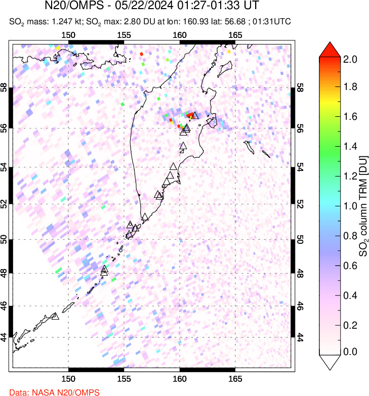 A sulfur dioxide image over Kamchatka, Russian Federation on May 22, 2024.