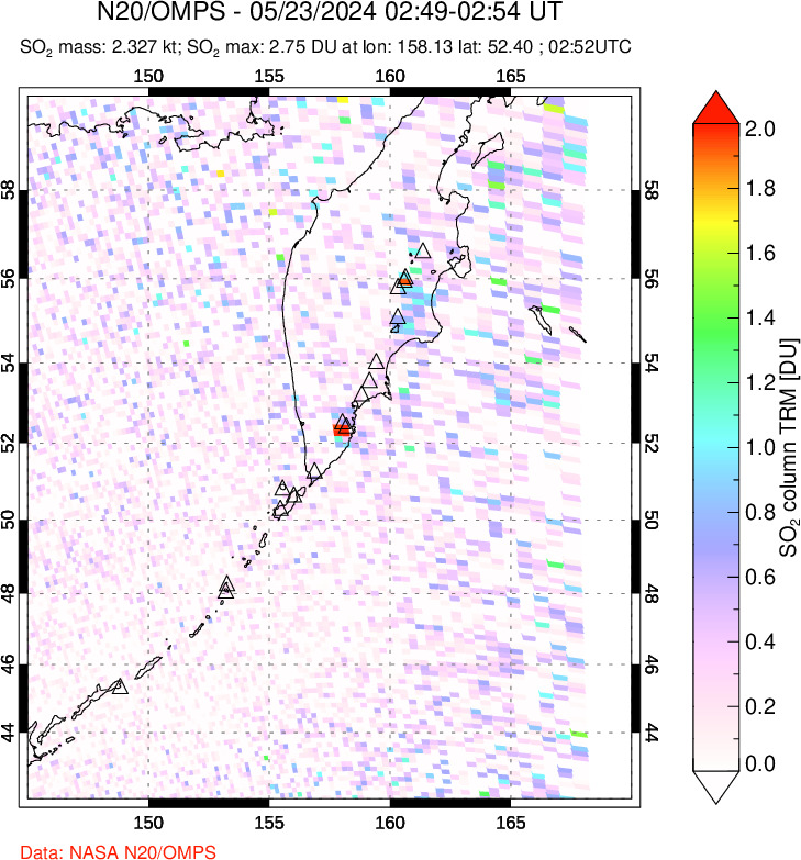 A sulfur dioxide image over Kamchatka, Russian Federation on May 23, 2024.